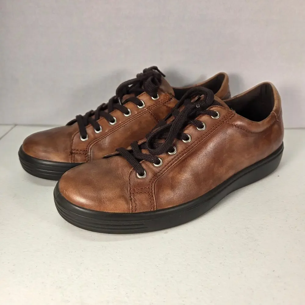 ECCO Danish Design Cognac Brown Leather Lace Up Casual Sneakers Shoes Mens EU 42